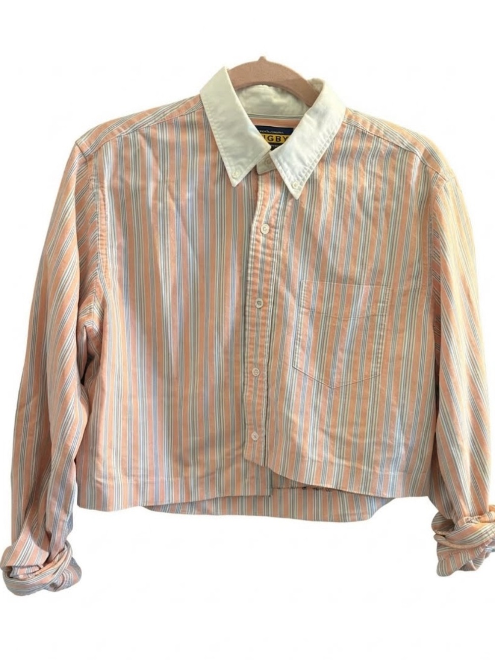 SZ M VINTAGE RUGBY BY RALPH LAUREN STRIPPED COTTON CROPPED SIGNATURE BUTTON UP
